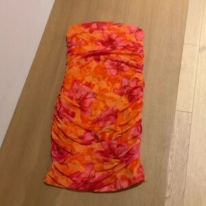 Floral Orange Strapless Dress